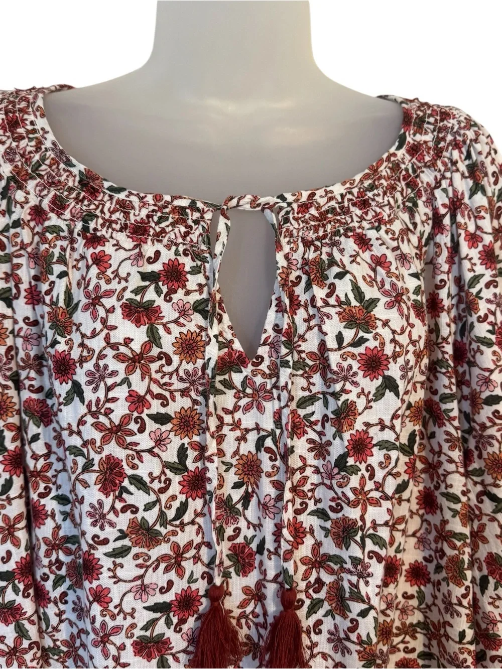 NWT Old Navy Cream Peasant Blouse with Rusty Floral Print PLUS: 2X #R - Picture 2 of 10